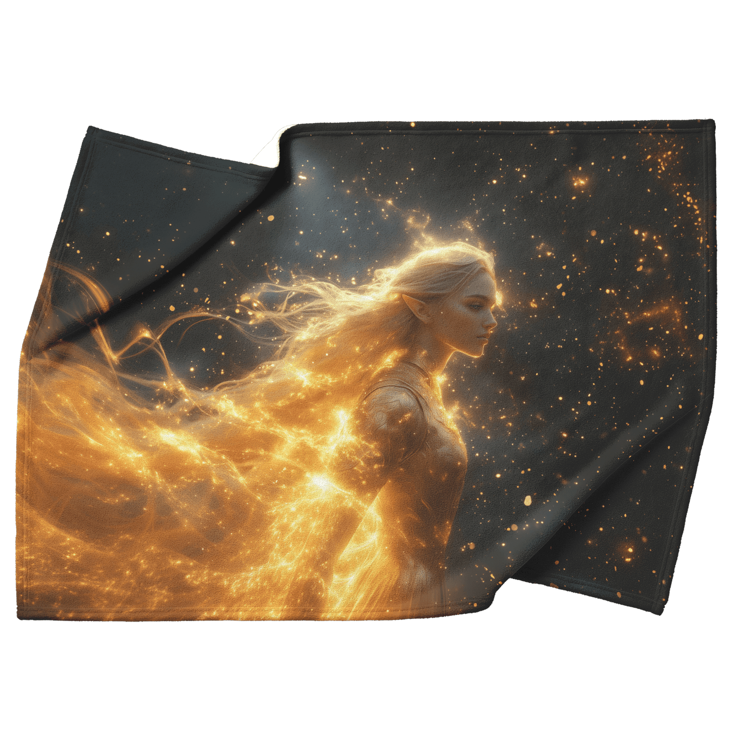 Night Elf Paladin Fleece Sherpa Blanket Golden Armor Shimmering Stars Cosmic Reflections Bold Serene WoW Design - Awakening Righteousness