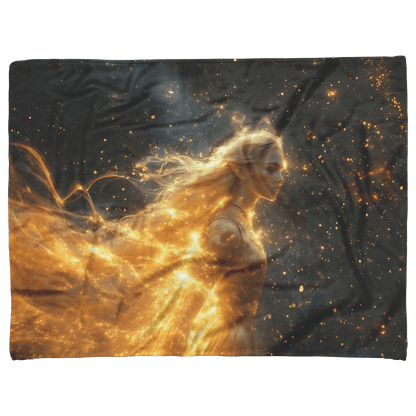 Night Elf Paladin Fleece Sherpa Blanket Golden Armor Shimmering Stars Cosmic Reflections Bold Serene WoW Design - Awakening Righteousness
