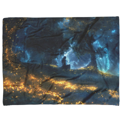 Night Elf Paladin Fleece Sherpa Blanket Moonlit Grove Shimmering Stars Golden Accents Tranquil Majestic Design - Awakening Righteousness