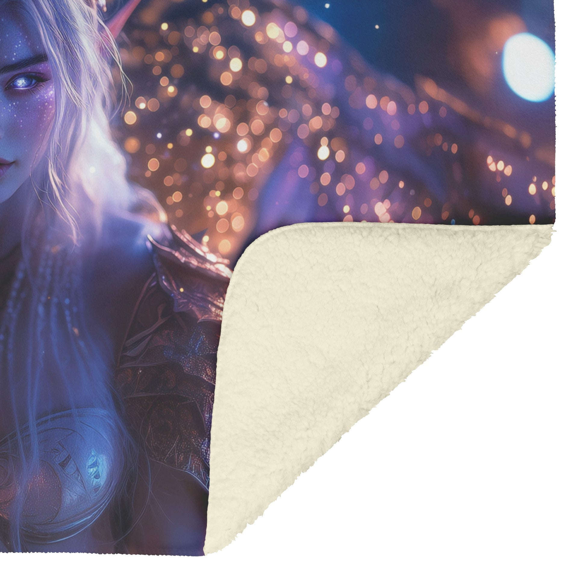 Night Elf Paladin Fleece Sherpa Blanket Purple Armor Radiant Wings Cosmic Stars Glowing Textures Serene Inspiring Design - Awakening Righteousness