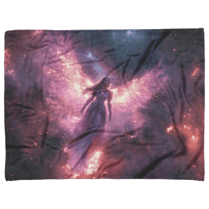 Night Elf Paladin Fleece Sherpa Blanket Purple Armor Radiant Wings Cosmic Stars Glowing Textures Serene Inspiring WoW Design - Awakening Righteousness