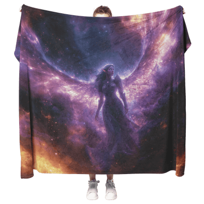 Night Elf Paladin Fleece Sherpa Blanket Purple Armor Radiant Wings Cosmic Stars Glowing Textures Serene Inspiring WoW Design - Awakening Righteousness