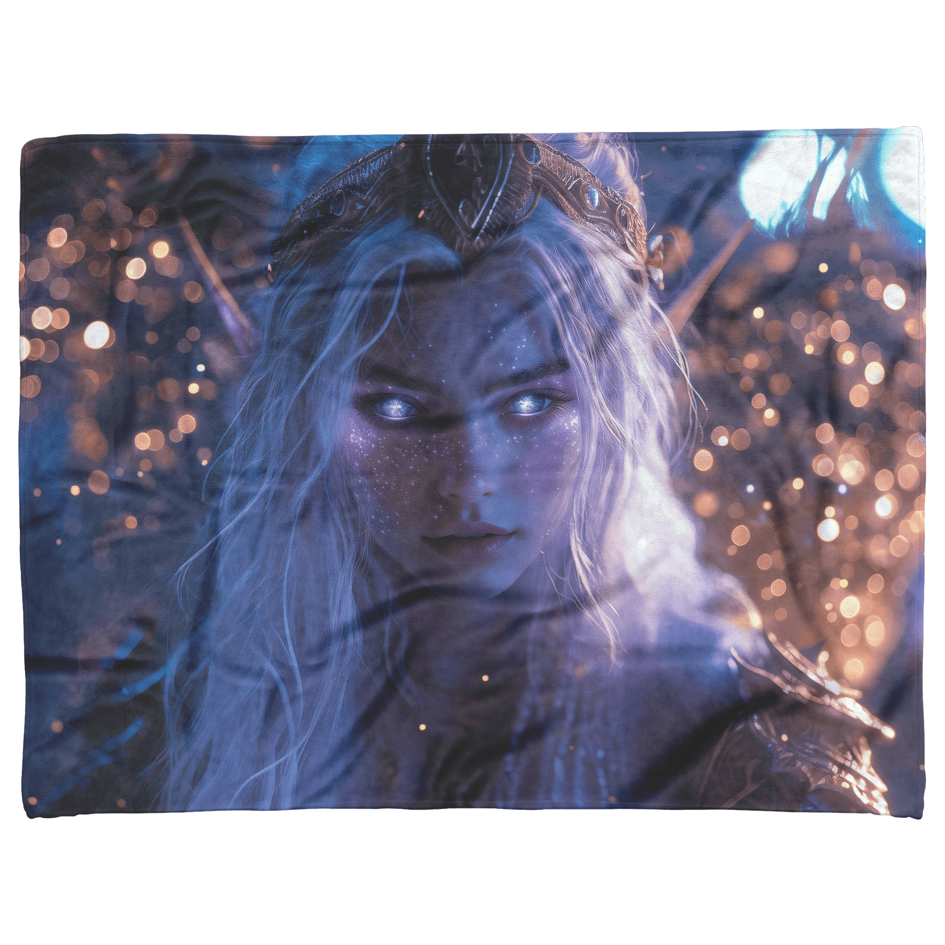 Night Elf Paladin Fleece Sherpa Blanket Purple Armor Radiant Wings Cosmic Stars Glowing Textures Serene Inspiring WoW Design - Awakening Righteousness