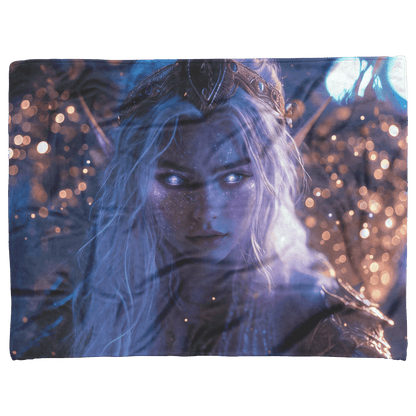 Night Elf Paladin Fleece Sherpa Blanket Purple Armor Radiant Wings Cosmic Stars Glowing Textures Serene Inspiring WoW Design - Awakening Righteousness