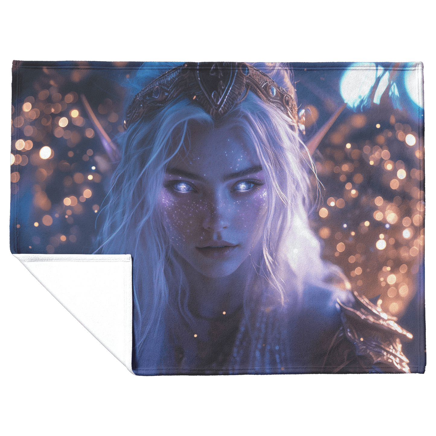 Night Elf Paladin Fleece Sherpa Blanket Purple Armor Radiant Wings Cosmic Stars Glowing Textures Serene Inspiring WoW Design - Awakening Righteousness