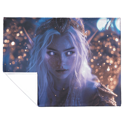 Night Elf Paladin Fleece Sherpa Blanket Purple Armor Radiant Wings Cosmic Stars Glowing Textures Serene Inspiring WoW Design - Awakening Righteousness
