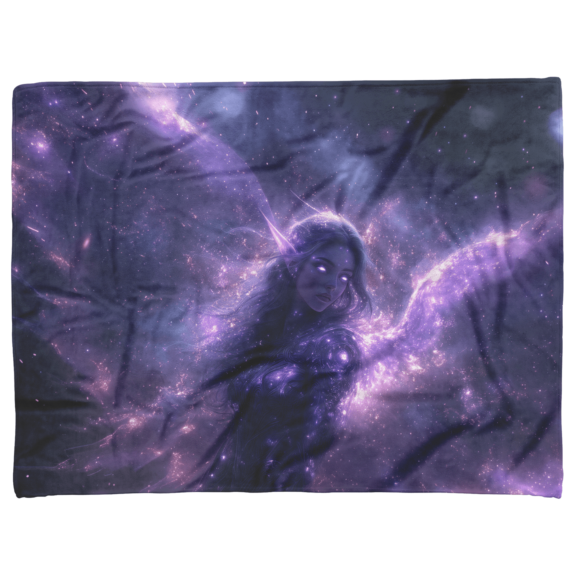 Night Elf Paladin Fleece Sherpa Blanket Purple Armor Radiant Wings Cosmic Stars Glowing Textures Serene Inspiring WoW Design - Awakening Righteousness