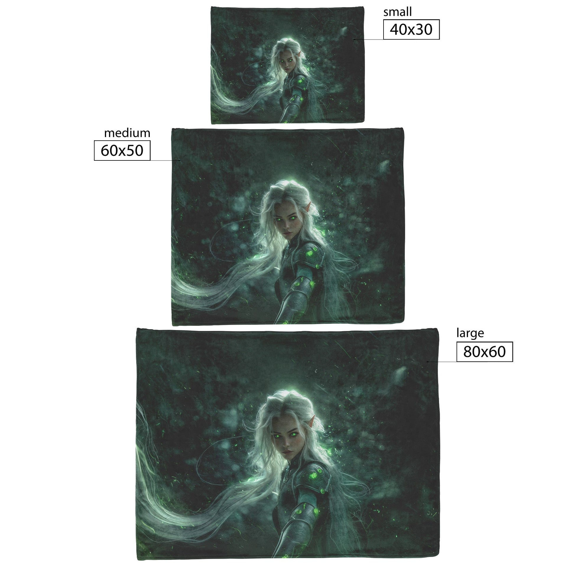 Night Elf Paladin Fleece Sherpa Blanket Silver Armor Glowing Green Runes Light Trails Bold Powerful WoW Design - Awakening Righteousness