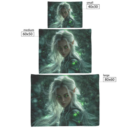 Night Elf Paladin Fleece Sherpa Blanket Silver Armor Green Runes Shimmering Textures Light Trails Bold Powerful WoW Design - Awakening Righteousness