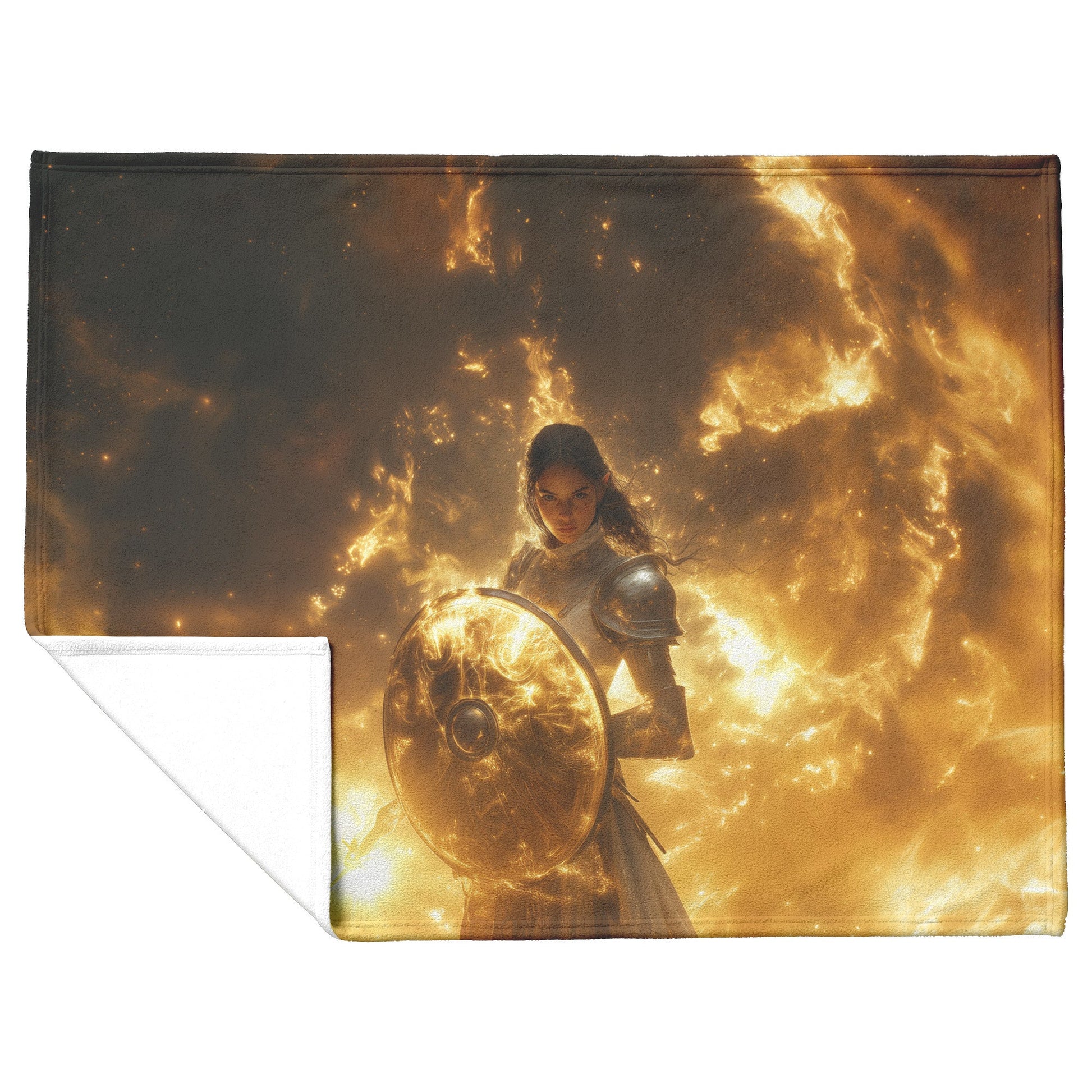 Night Elf Paladin Fleece Sherpa Blanket Silver Gold Armor Radiant Shield Cosmic Mist Bold Elegant WoW Design - Awakening Righteousness