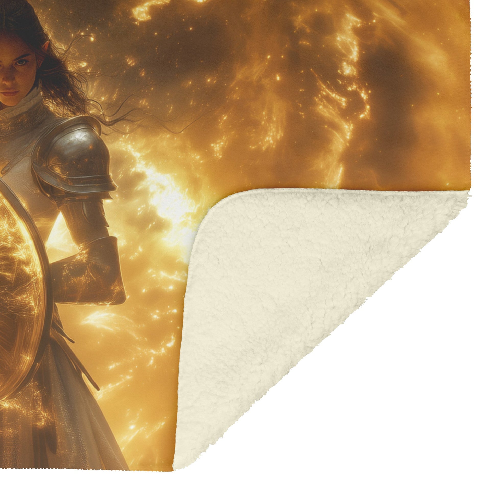 Night Elf Paladin Fleece Sherpa Blanket Silver Gold Armor Radiant Shield Cosmic Mist Bold Elegant WoW Design - Awakening Righteousness
