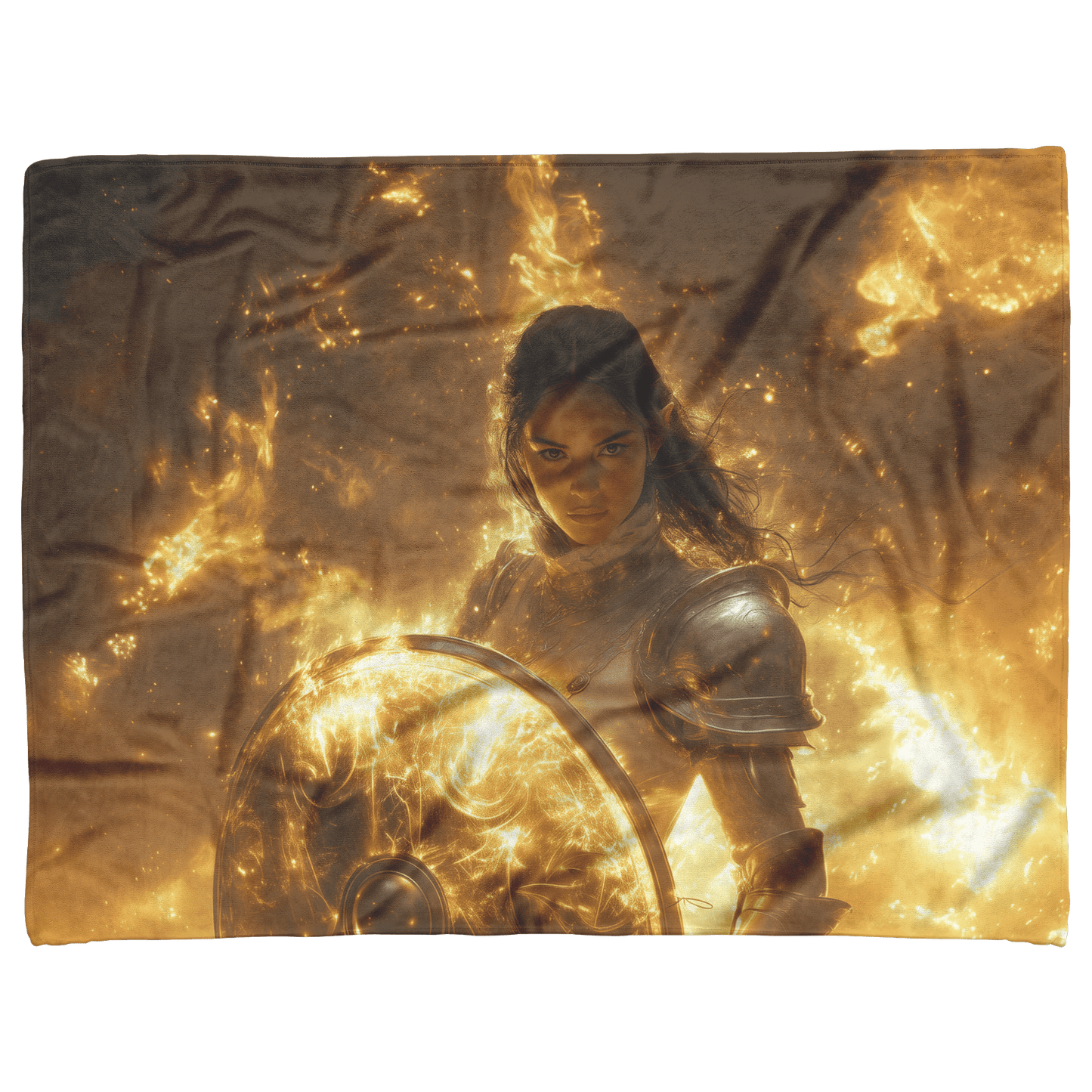 Night Elf Paladin Fleece Sherpa Blanket Silver Gold Armor Radiant Shield Cosmic Mist Glowing Textures Bold Elegant Design - Awakening Righteousness
