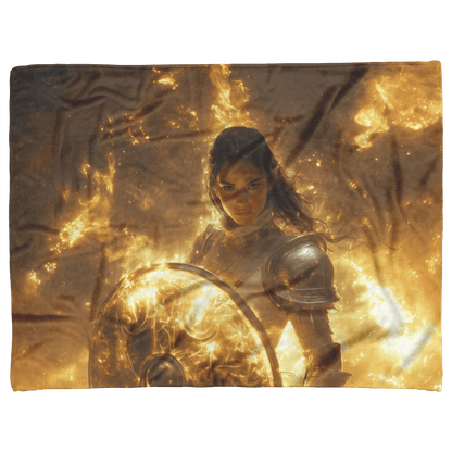 Night Elf Paladin Fleece Sherpa Blanket Silver Gold Armor Radiant Shield Cosmic Mist Glowing Textures Bold Elegant Design - Awakening Righteousness