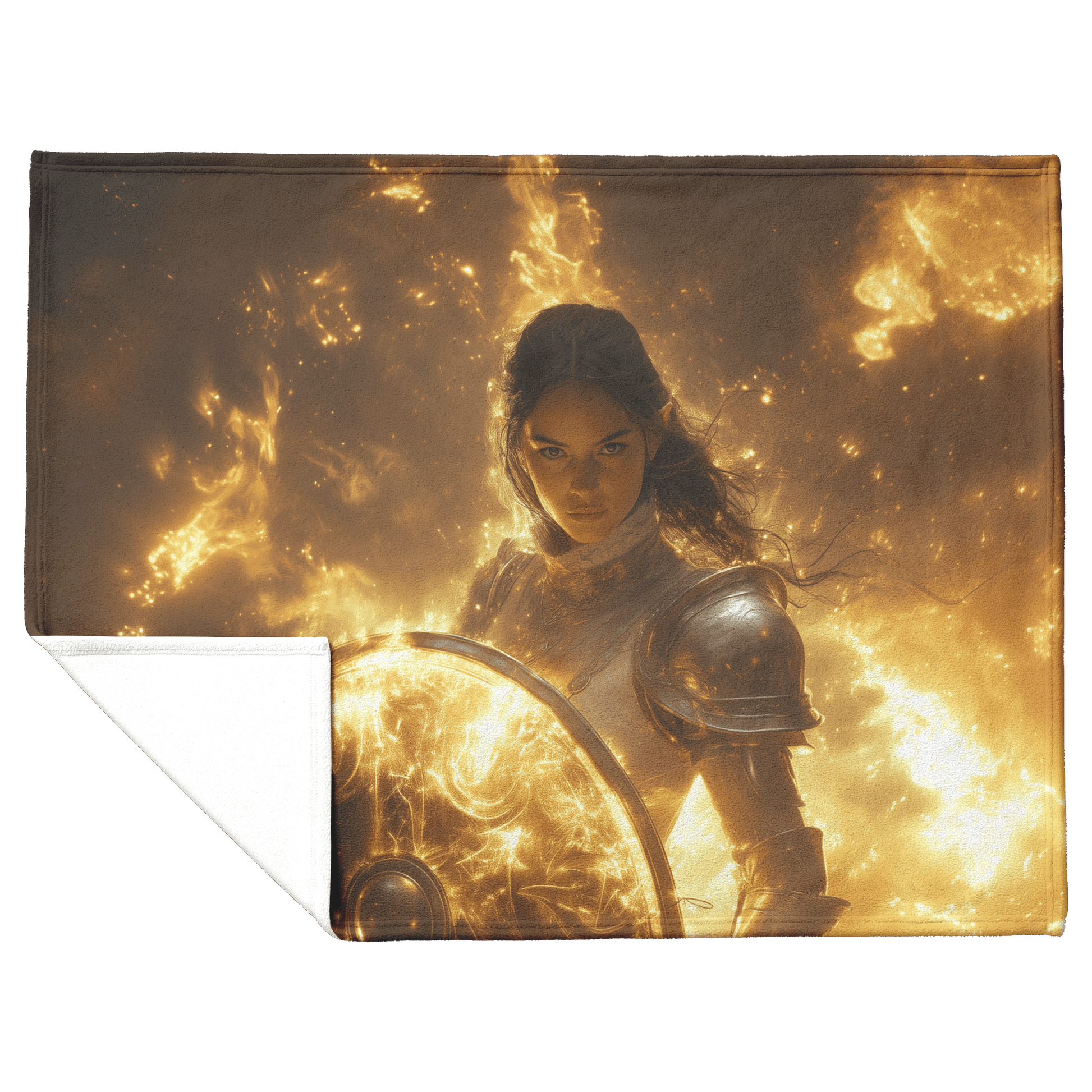 Night Elf Paladin Fleece Sherpa Blanket Silver Gold Armor Radiant Shield Cosmic Mist Glowing Textures Bold Elegant Design - Awakening Righteousness