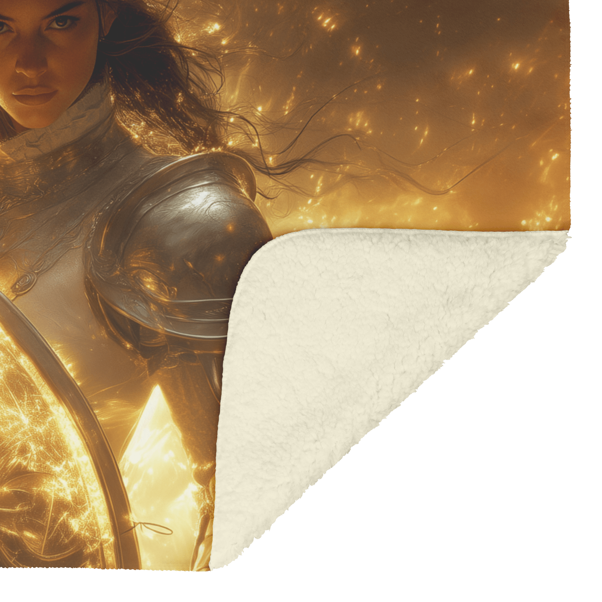 Night Elf Paladin Fleece Sherpa Blanket Silver Gold Armor Radiant Shield Cosmic Mist Glowing Textures Bold Elegant Design - Awakening Righteousness