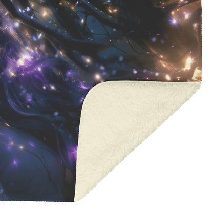 Night Elf Paladin Fleece Sherpa Blanket Silver Purple Armor Golden Accents Silver Light Stars Majestic Serene WoW Design - Awakening Righteousness