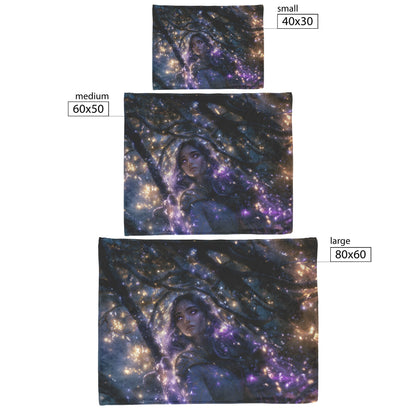 Night Elf Paladin Fleece Sherpa Blanket Silver Purple Armor Golden Accents Silver Light Stars Majestic Serene WoW Design - Awakening Righteousness