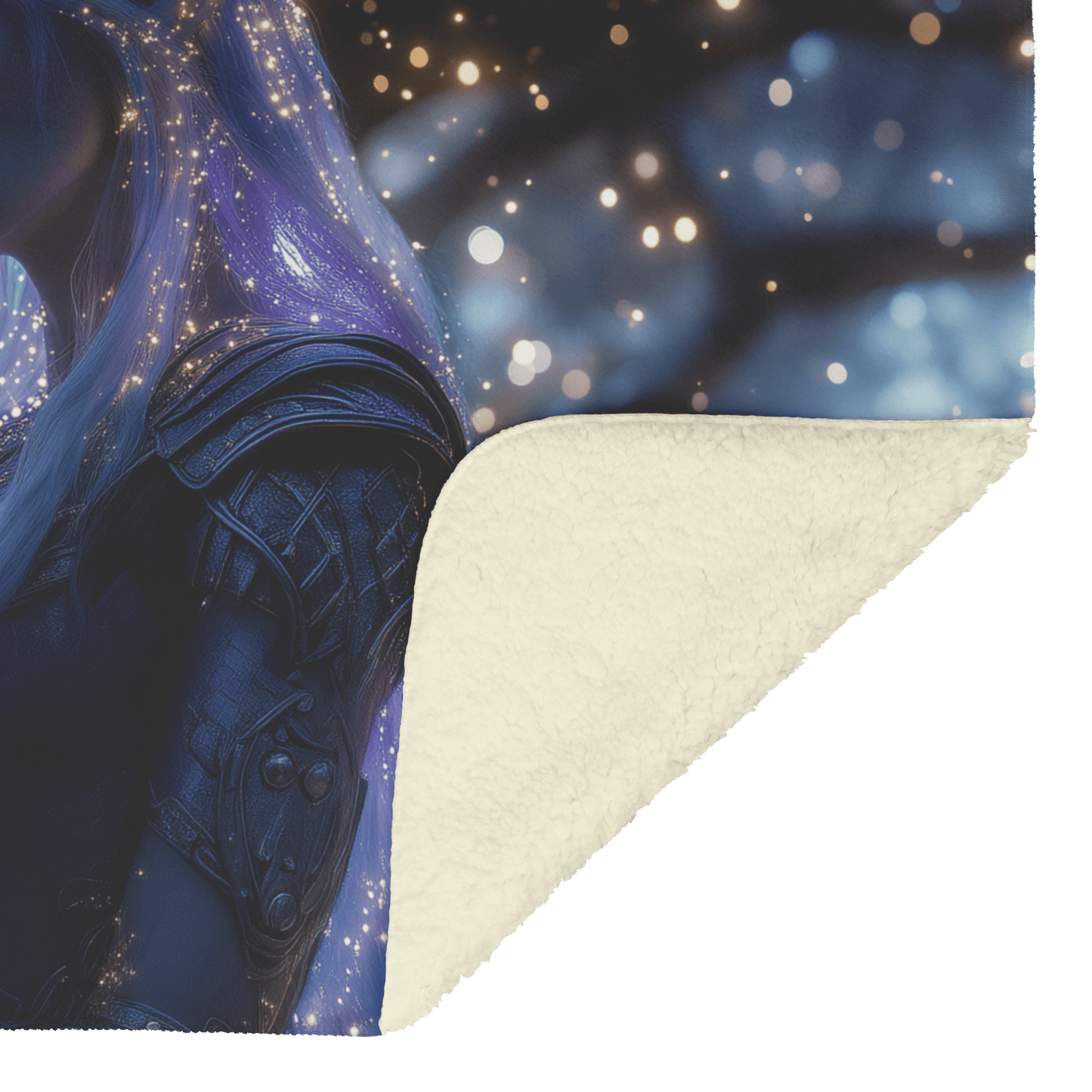 Night Elf Paladin Fleece Sherpa Blanket Silver Purple Armor Silver Light Cascading Stars Majestic Serene WoW Design - Awakening Righteousness