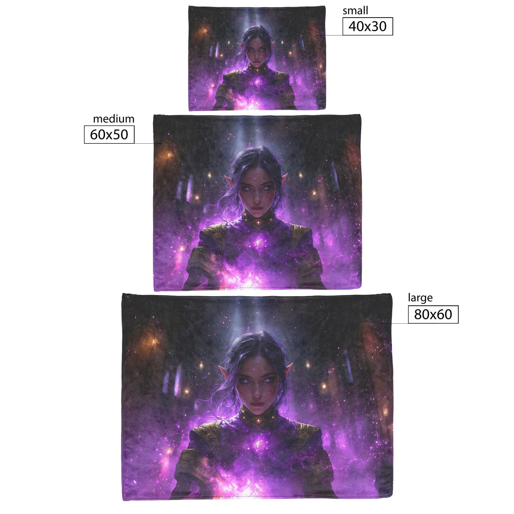 Night Elf Priest Fleece Sherpa Blanket Glowing Purple Gold Robes Radiant Stars Shimmering Textures Elegant Powerful WoW Design - Awakening Righteousness