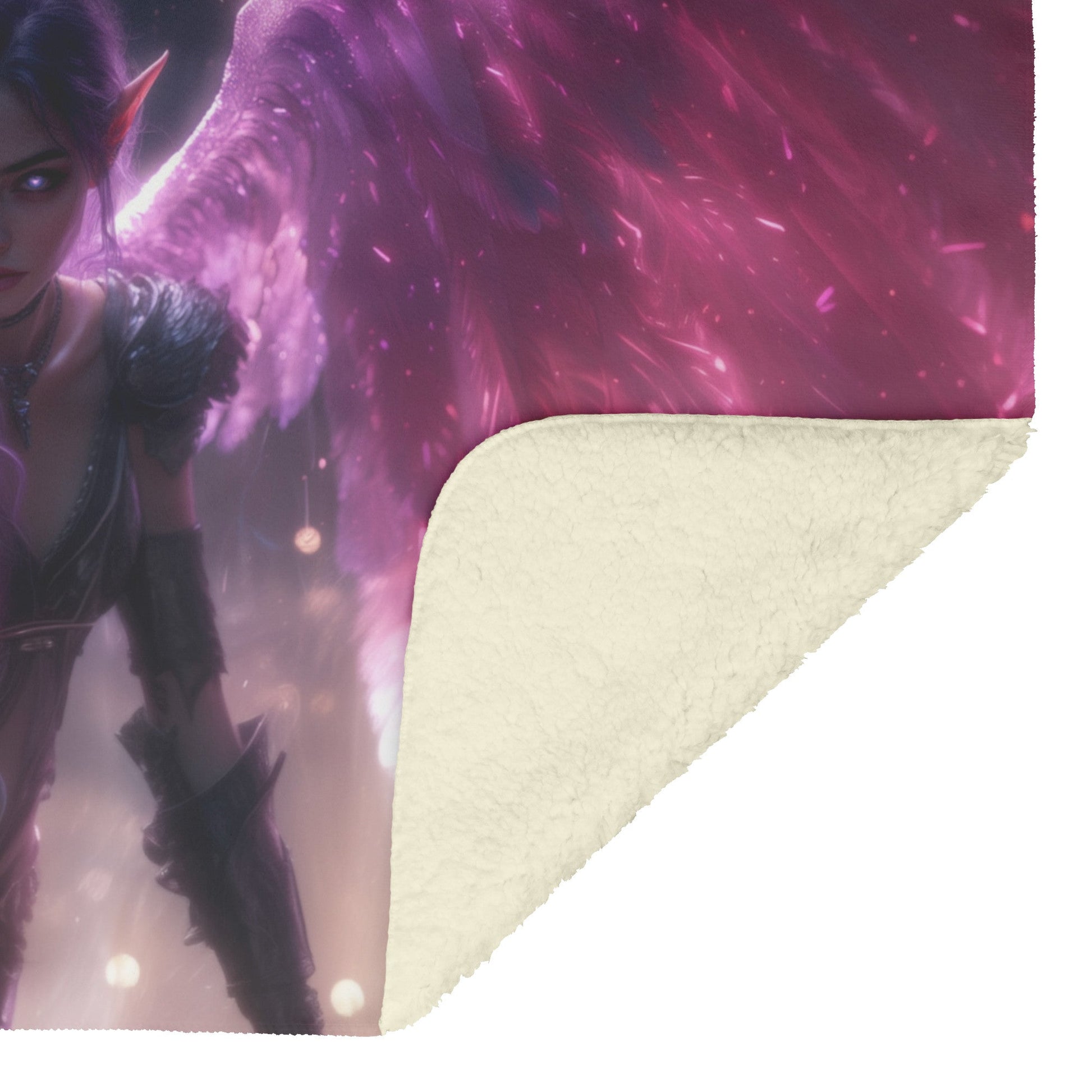Night Elf Priest Fleece Sherpa Blanket Glowing Silver Wings Blessing Spell Purple Highlights Majestic Elegant WoW Design - Awakening Righteousness