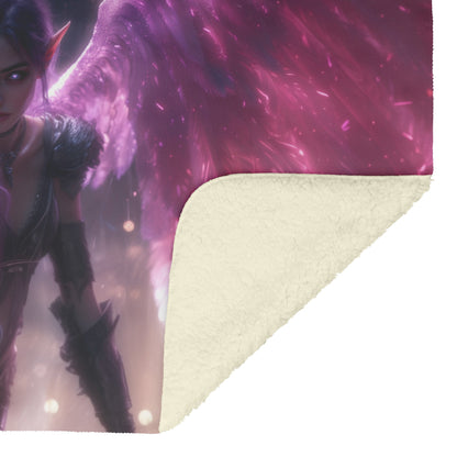 Night Elf Priest Fleece Sherpa Blanket Glowing Silver Wings Blessing Spell Purple Highlights Majestic Elegant WoW Design - Awakening Righteousness