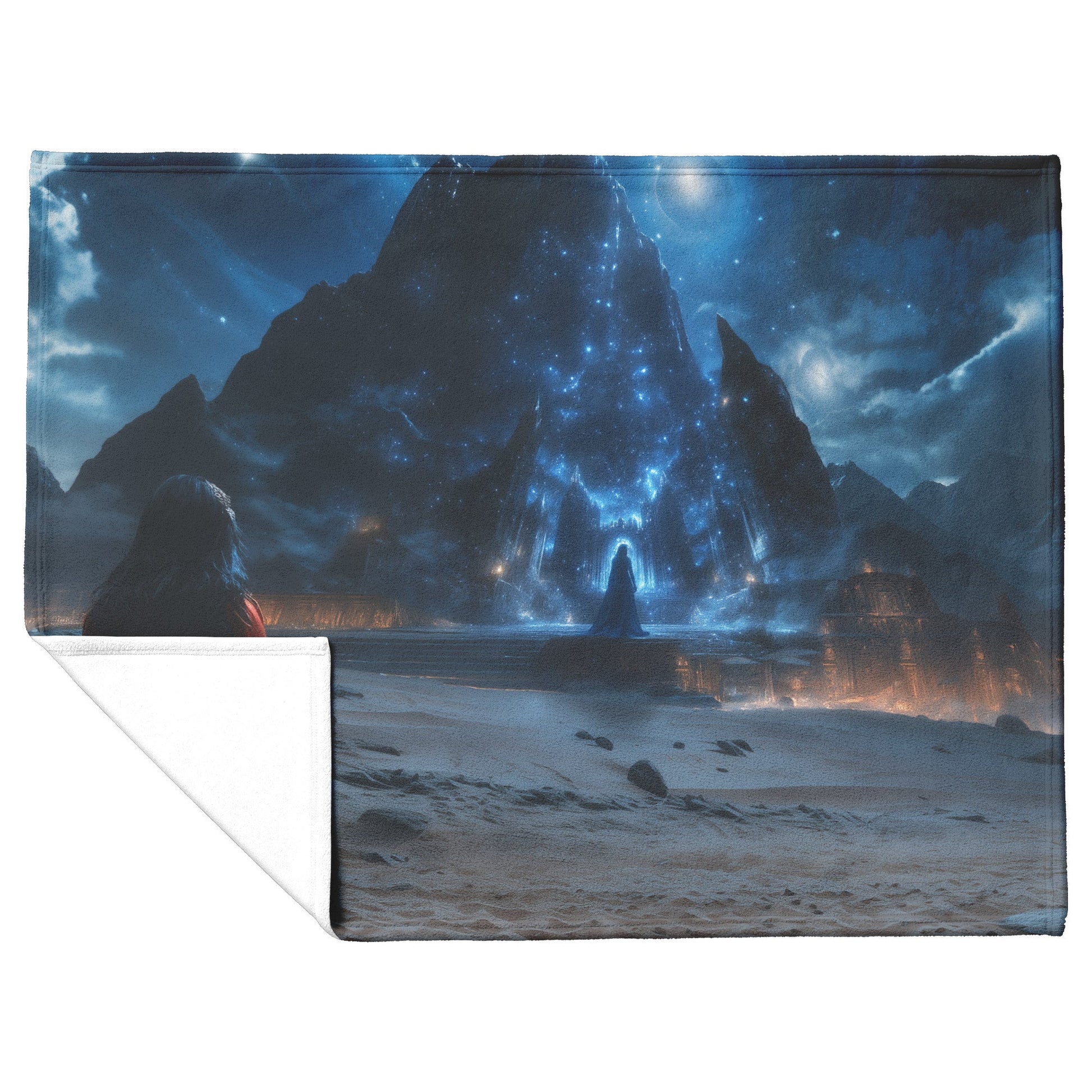 Night Elf Priest Fleece Sherpa Blanket Glowing Temple Silver Light Shimmering Stars Elegant Tranquil Design - Awakening Righteousness