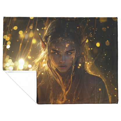 Night Elf Priest Fleece Sherpa Blanket Holy Light Golden Textures Purple Trails Bold Inspiring WoW Design - Awakening Righteousness