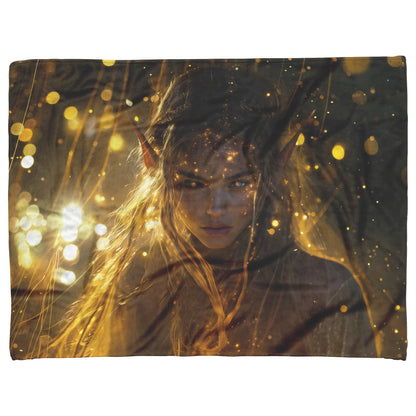 Night Elf Priest Fleece Sherpa Blanket Holy Light Golden Textures Purple Trails Bold Inspiring WoW Design - Awakening Righteousness