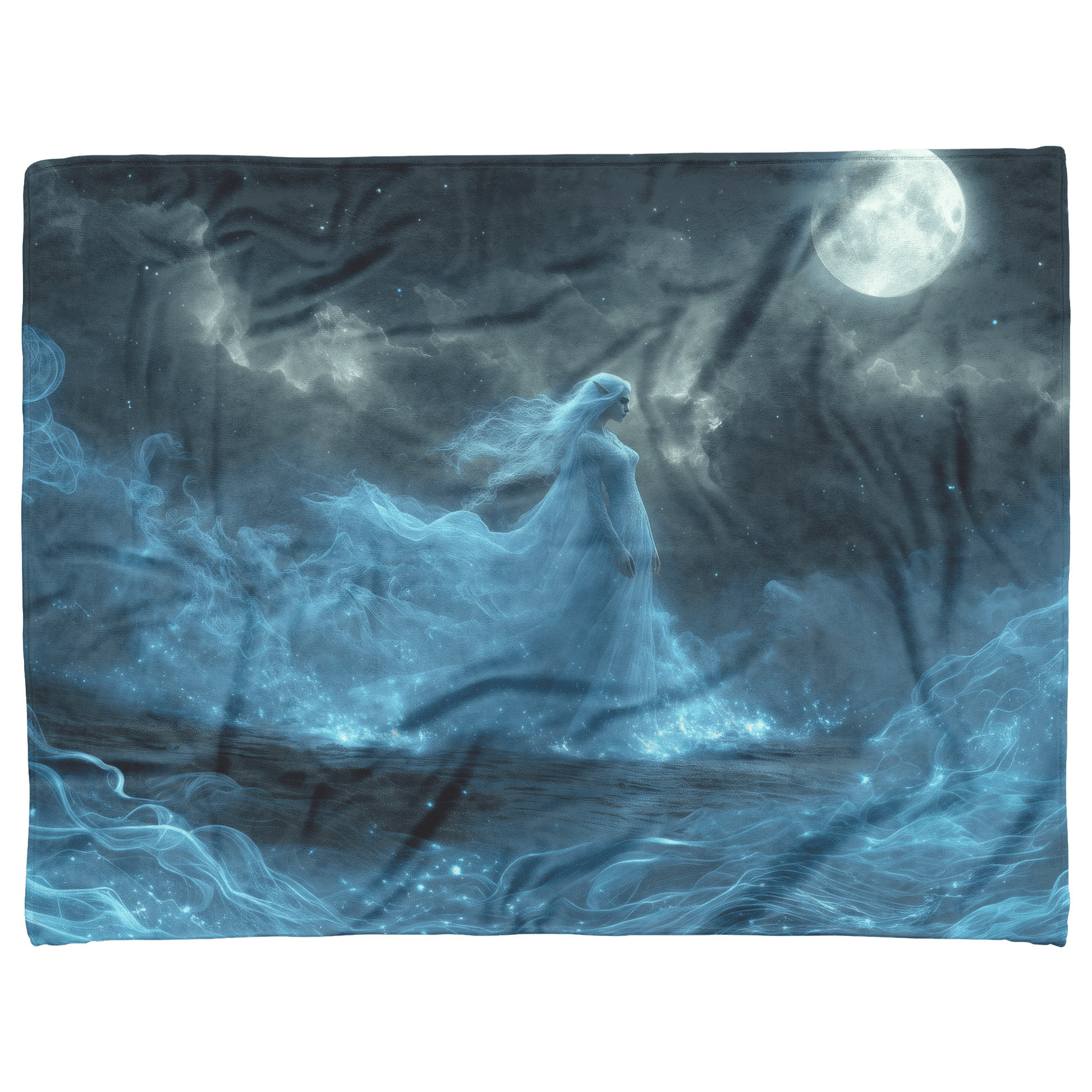 Night Elf Priest Fleece Sherpa Blanket Moonlit Robes Silver Mist Cosmic Reflections Serene Inspiring WoW Design - Awakening Righteousness