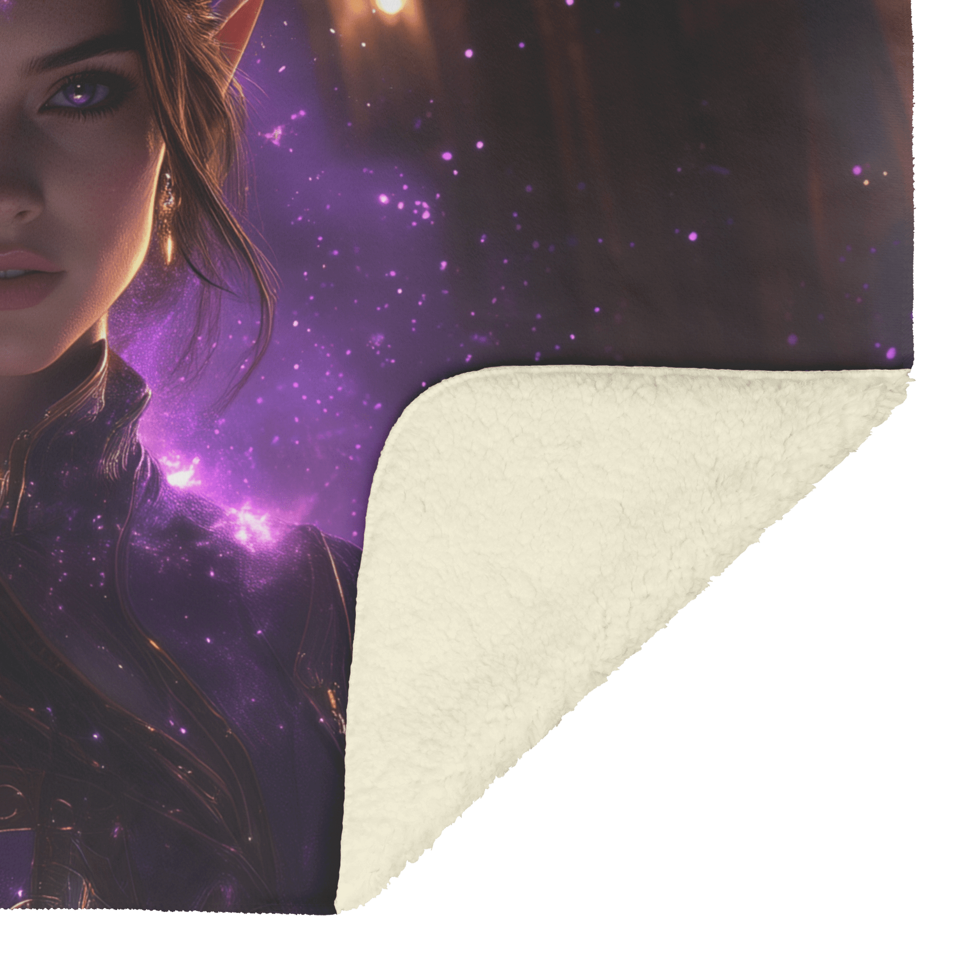 Night Elf Priest Fleece Sherpa Blanket Purple Gold Robes Radiant Stars Shimmering Textures Elegant Powerful WoW Design - Awakening Righteousness