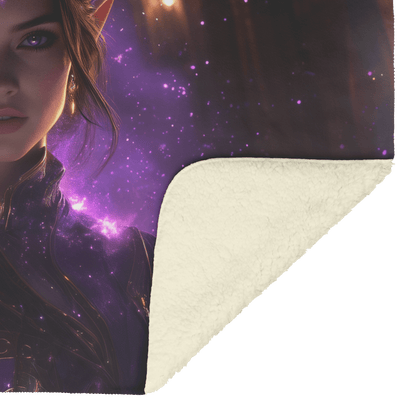 Night Elf Priest Fleece Sherpa Blanket Purple Gold Robes Radiant Stars Shimmering Textures Elegant Powerful WoW Design - Awakening Righteousness