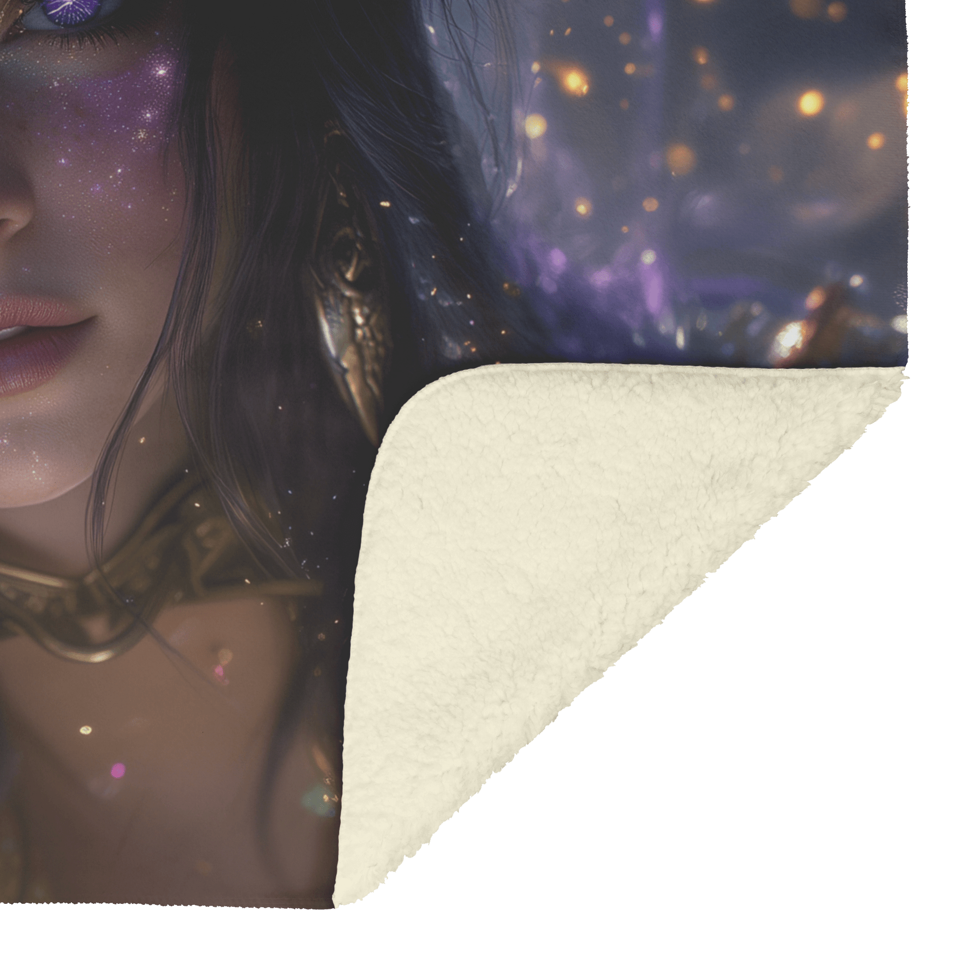 Night Elf Priest Fleece Sherpa Blanket Purple Gold Robes Radiant Stars Shimmering Textures Elegant Powerful WoW Design - Awakening Righteousness
