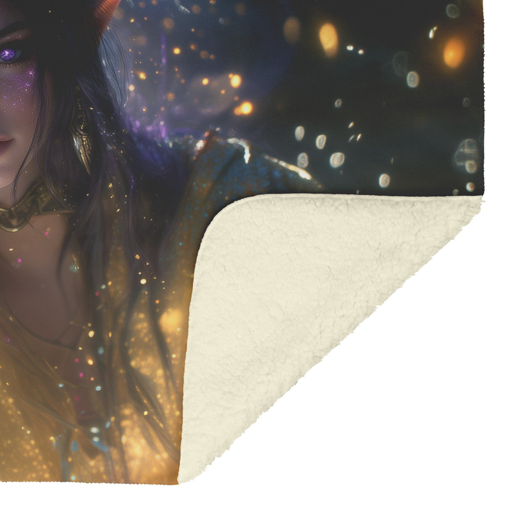 Night Elf Priest Fleece Sherpa Blanket Purple Gold Robes Radiant Stars Shimmering Textures Elegant Powerful Wow Design - Awakening Righteousness