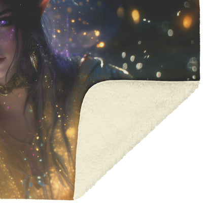 Night Elf Priest Fleece Sherpa Blanket Purple Gold Robes Radiant Stars Shimmering Textures Elegant Powerful Wow Design - Awakening Righteousness