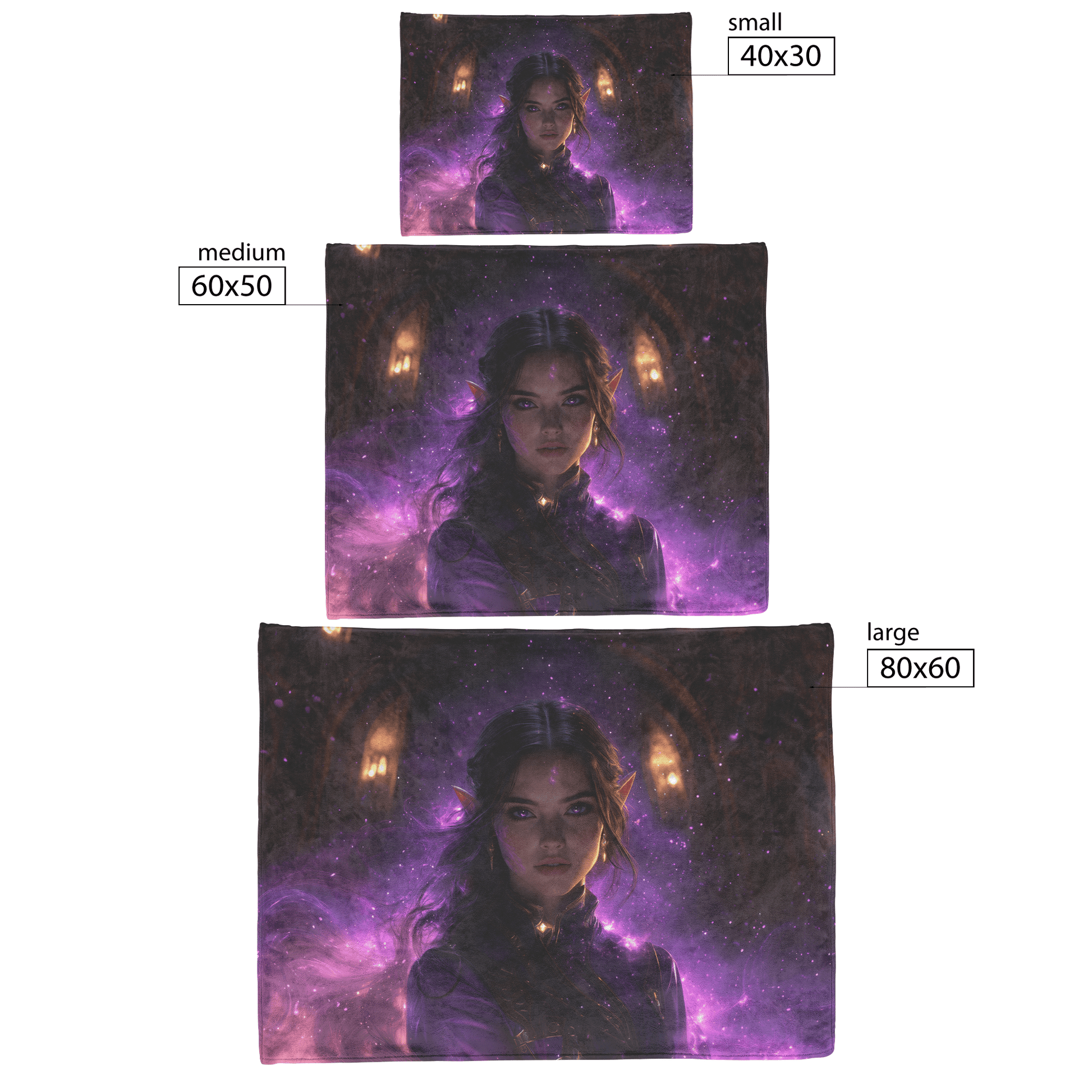 Night Elf Priest Fleece Sherpa Blanket Purple Gold Robes Radiant Stars Shimmering Textures Elegant Powerful WoW Design - Awakening Righteousness