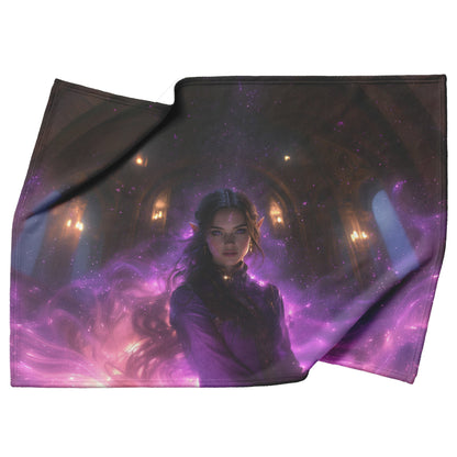 Night Elf Priest Fleece Sherpa Blanket Purple Gold Robes Shimmering Textures Radiant Stars Elegant Powerful Design - Awakening Righteousness