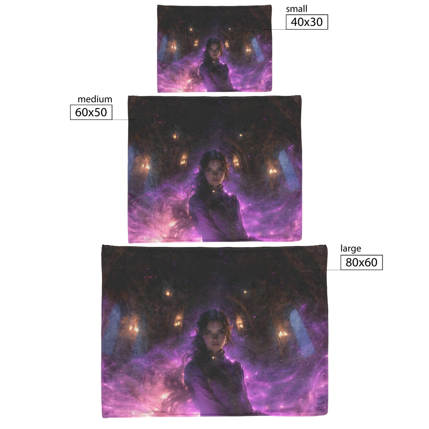 Night Elf Priest Fleece Sherpa Blanket Purple Gold Robes Shimmering Textures Radiant Stars Elegant Powerful Design - Awakening Righteousness