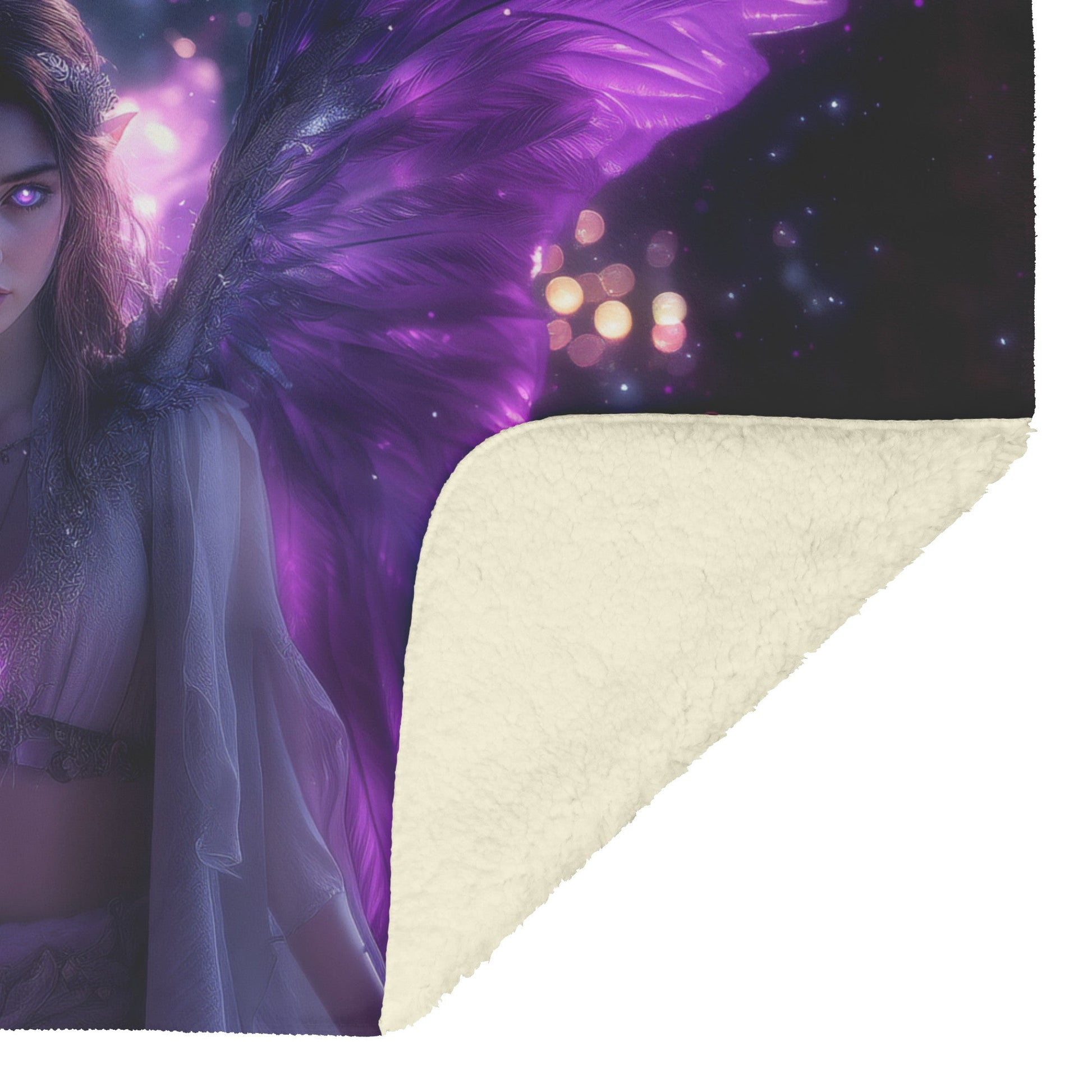 Night Elf Priest Fleece Sherpa Blanket Silver Wings Blessing Spell Purple Highlights Majestic Elegant WoW Design - Awakening Righteousness