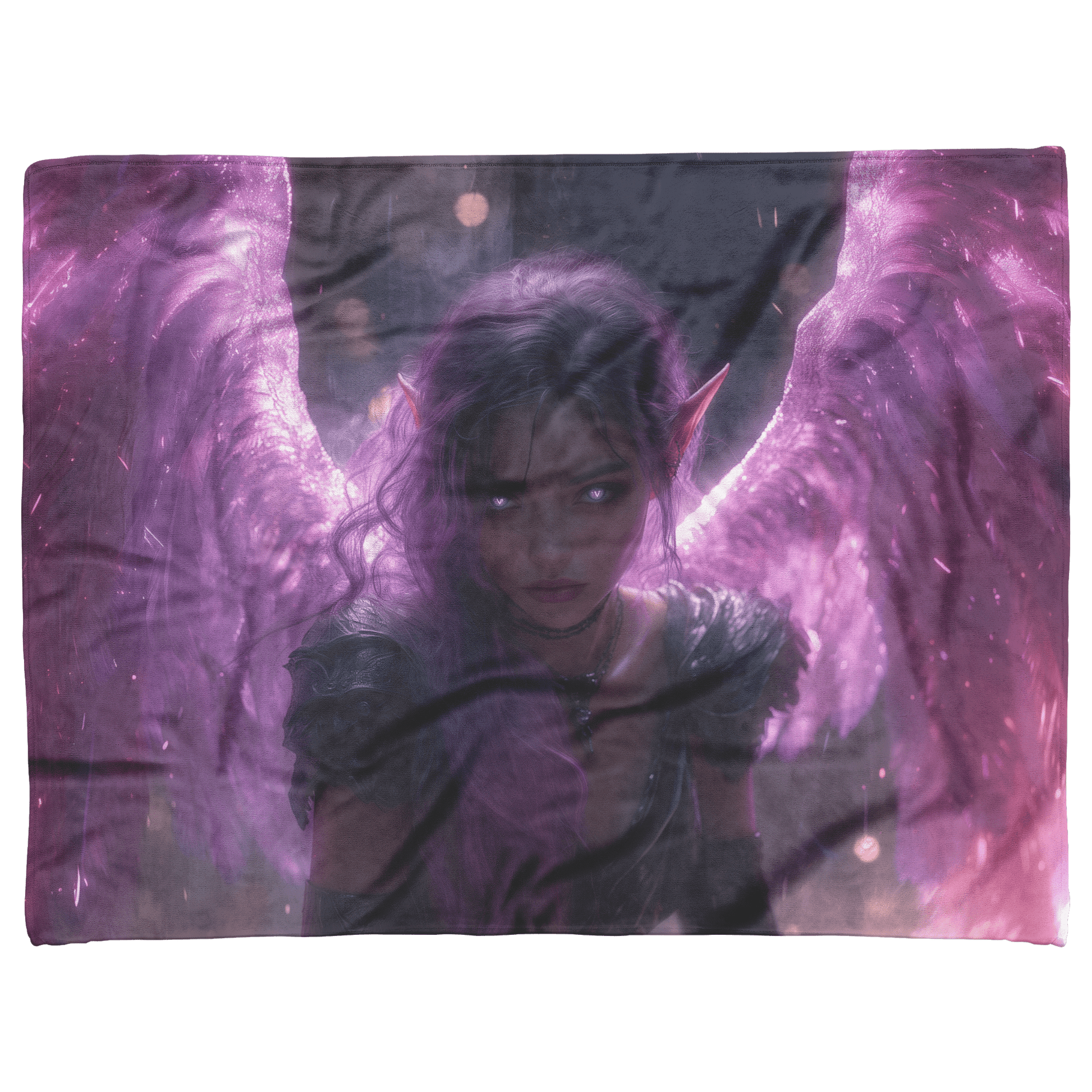 Night Elf Priest Fleece Sherpa Blanket Silver Wings Blessing Spell Purple Highlights Shimmering Textures Majestic Elegant - Awakening Righteousness