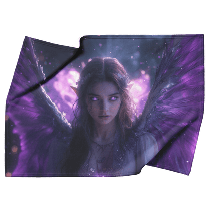 Night Elf Priest Fleece Sherpa Blanket Silver Wings Blessing Spell Purple Highlights Shimmering Textures Majestic WoW Elegant - Awakening Righteousness