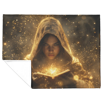 Night Elf Priest Fleece Sherpa Blanket Silver Wings Blessing Spell Shimmering Textures Purple Highlights Majestic Elegant WoW Design - Awakening Righteousness