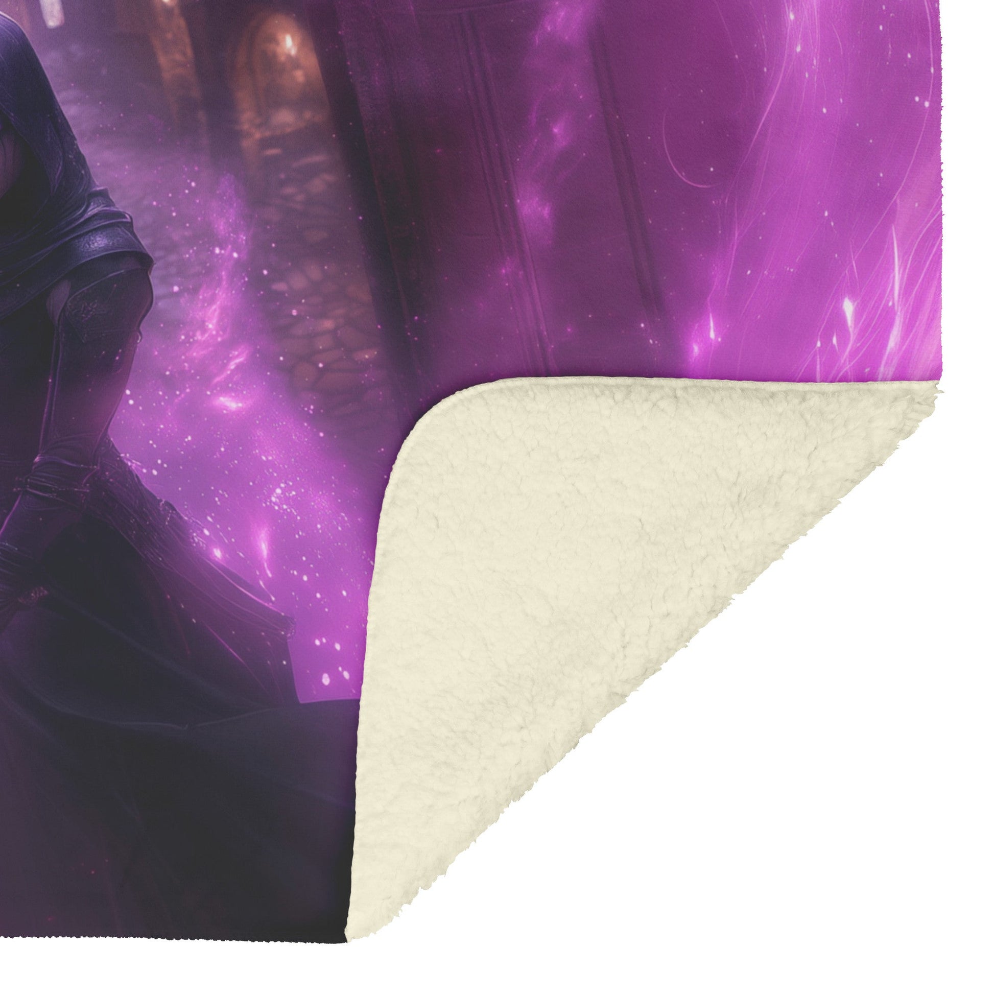 Night Elf Rogue Fleece Sherpa Blanket Black Leather Armor Glowing Daggers Purple Mist Silver Light Bold Stealthy Wow Design - Awakening Righteousness