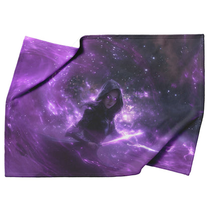 Night Elf Rogue Fleece Sherpa Blanket Black Leather Armor Twin Daggers Purple Mist Silver Light Stealthy WoW Design - Awakening Righteousness
