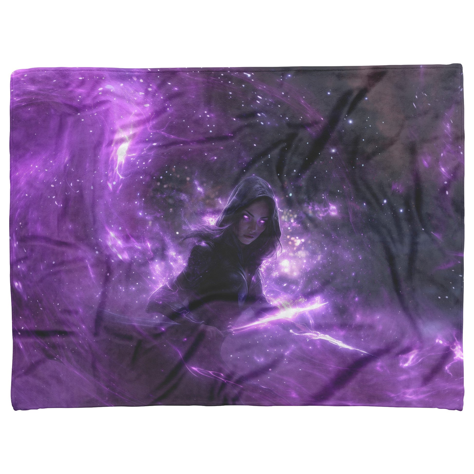 Night Elf Rogue Fleece Sherpa Blanket Black Leather Armor Twin Daggers Purple Mist Silver Light Stealthy WoW Design - Awakening Righteousness