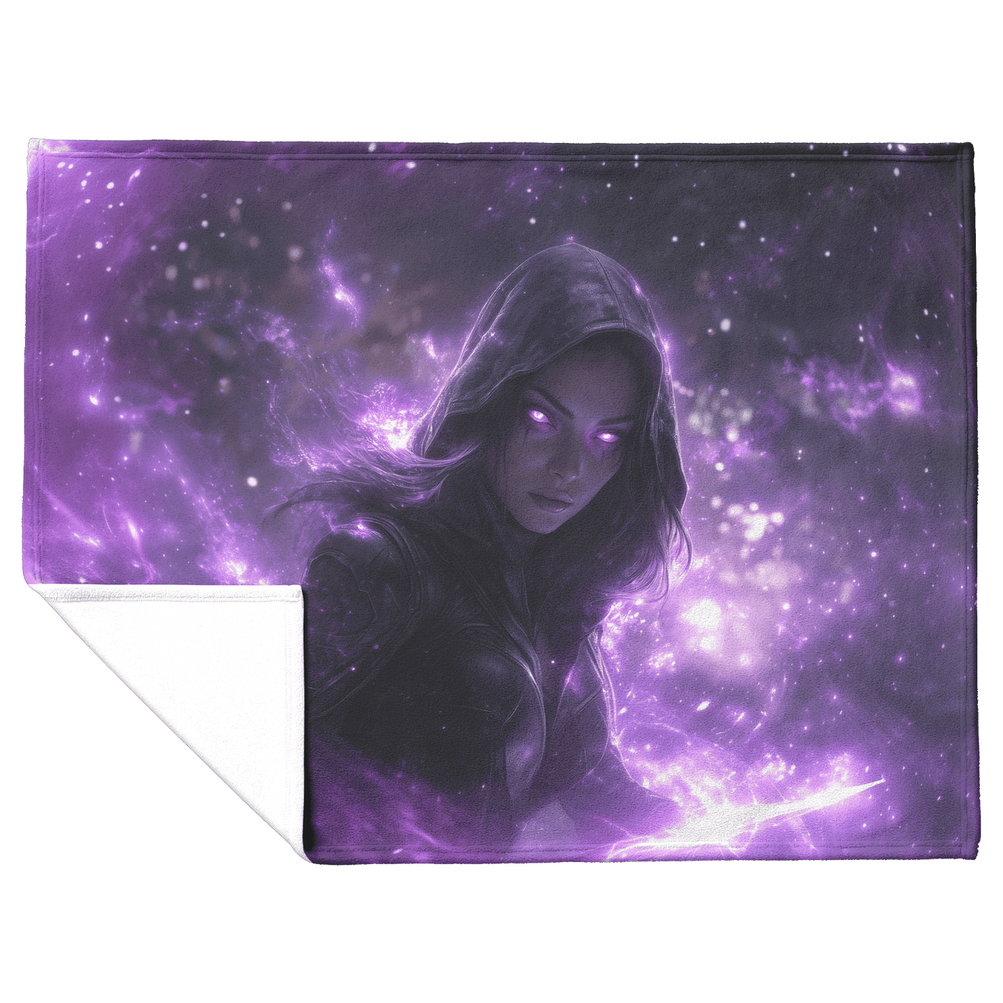 Night Elf Rogue Fleece Sherpa Blanket Black Leather Glowing Daggers Purple Mist Silver Light Bold Stealthy WoW Design - Awakening Righteousness