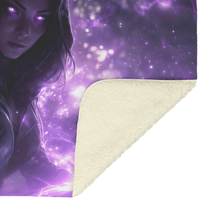 Night Elf Rogue Fleece Sherpa Blanket Black Leather Glowing Daggers Purple Mist Silver Light Bold Stealthy WoW Design - Awakening Righteousness