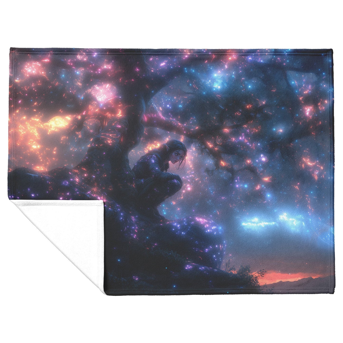 Night Elf Rogue Fleece Sherpa Blanket Treetop Forest Stars Cosmic Textures Elegant Mysterious WoW Design - Awakening Righteousness