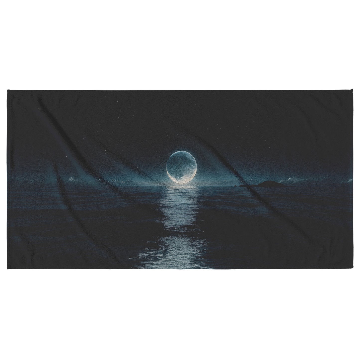 Night Ocean Scene Massive Crescent Moon Over Water Stars Reflecting Shimmering Waves Silver Light Surreal Deep Blue - Awakening Righteousness