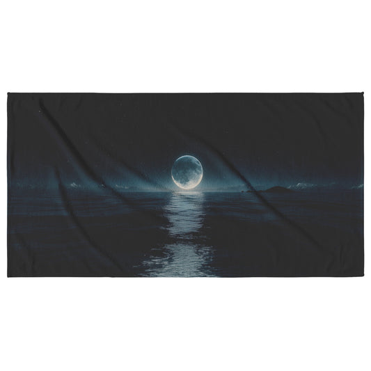 Night Ocean Scene Massive Crescent Moon Over Water Stars Reflecting Shimmering Waves Silver Light Surreal Deep Blue - Awakening Righteousness