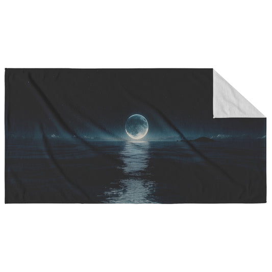 Night Ocean Scene Massive Crescent Moon Over Water Stars Reflecting Shimmering Waves Silver Light Surreal Deep Blue - Awakening Righteousness